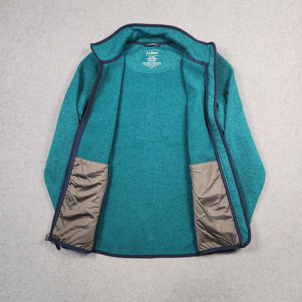 LL Bean Jacket Womens Medium Green Sweater Fleece Full Zip Sweatshirt Hiking - Picture 5 of 10